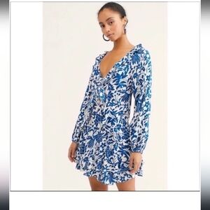 Free People Movement Blue and White Floral Mini All Cotton Dresss. Size M. NWOT